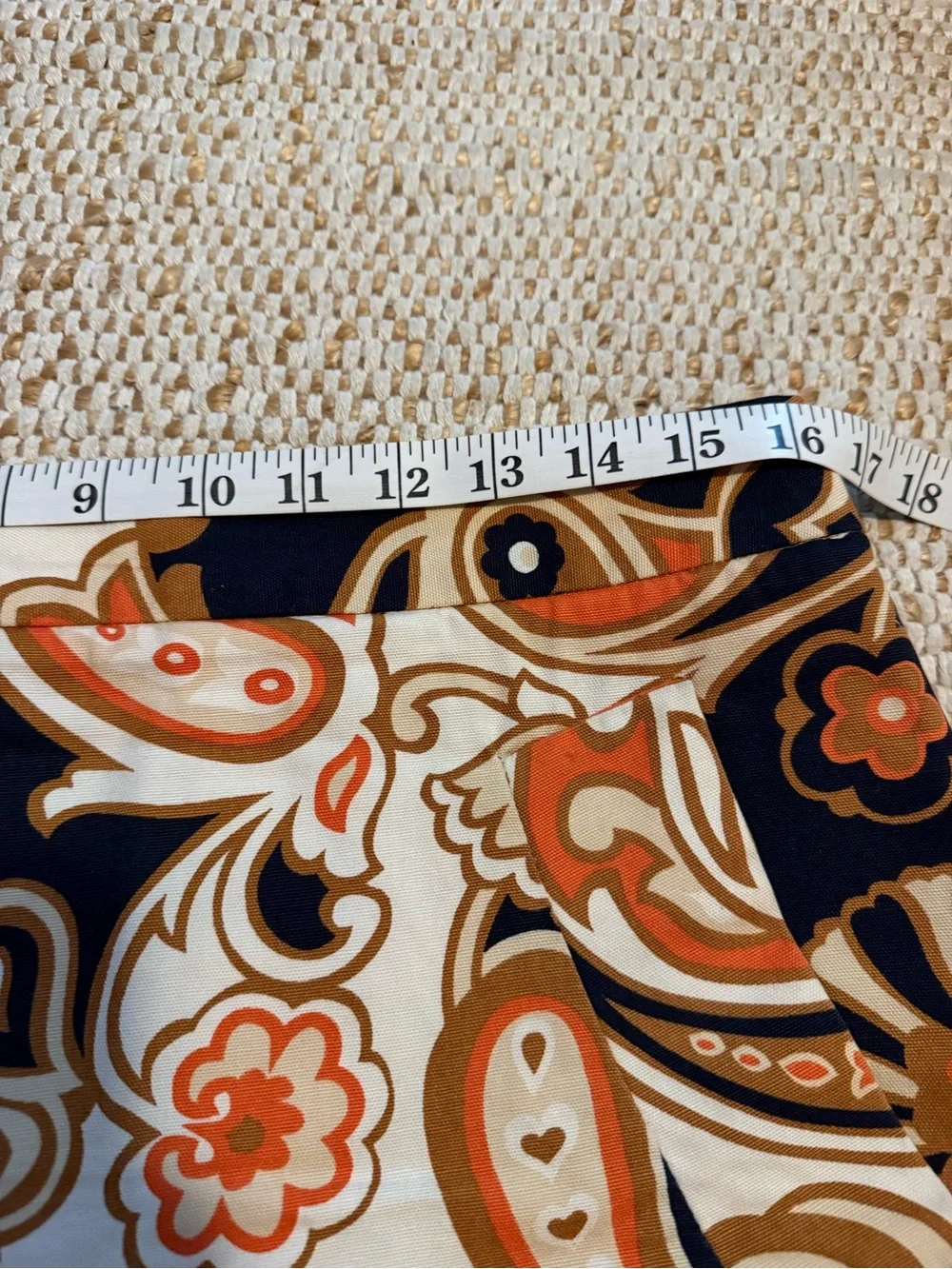J. Crew Abstract Paisley Mini Skirt in Orange and Navy